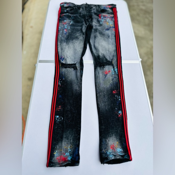 Jordan Craig Stressed Denim Jeans | Blck/Striped | Size 30/32 - Picture 1 of 6
